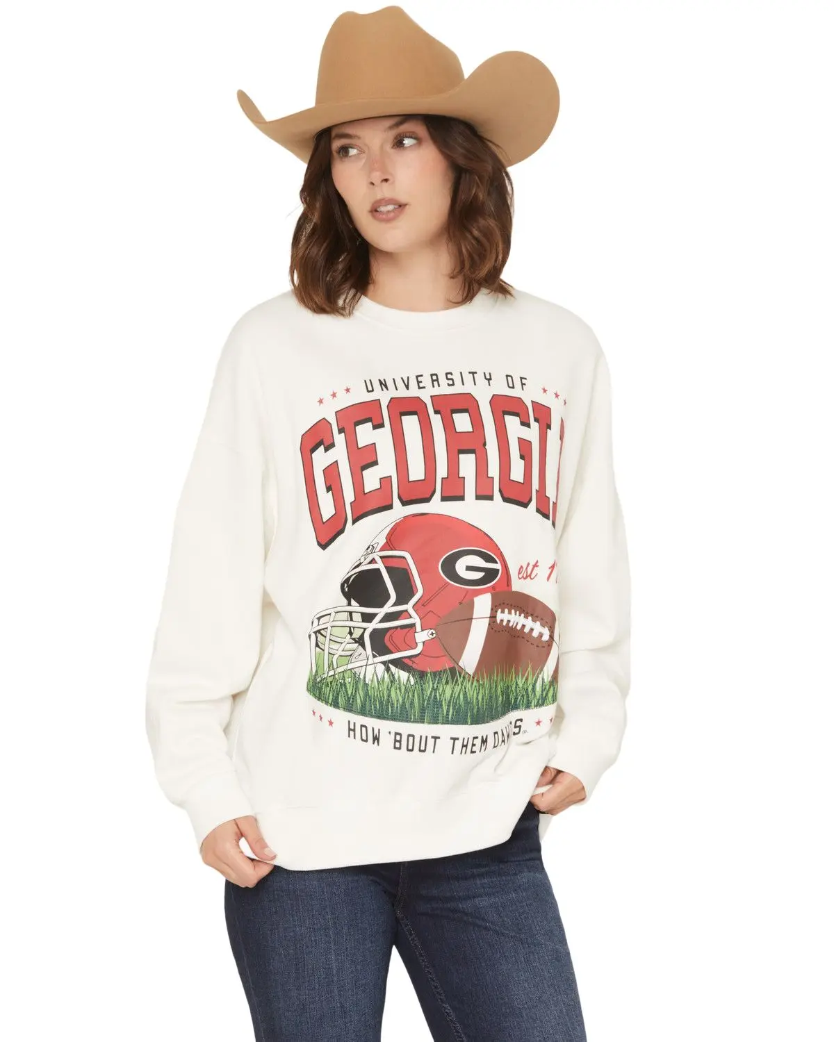 Gameday Women's Women'S Uga Bulldogs Helmet Embroidered Graphic Crewneck - Uga1-Malonemm-Ofc405