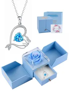 Ocean Blue Mermaid Heart Necklace New fashion ocean-heart mermaid pendant with premium sapphire, paired with a surprise double-door preserved rose jewelry box.Ideal gift for birthdays, Mother's Day, Valentine's Day and all festive occasions.