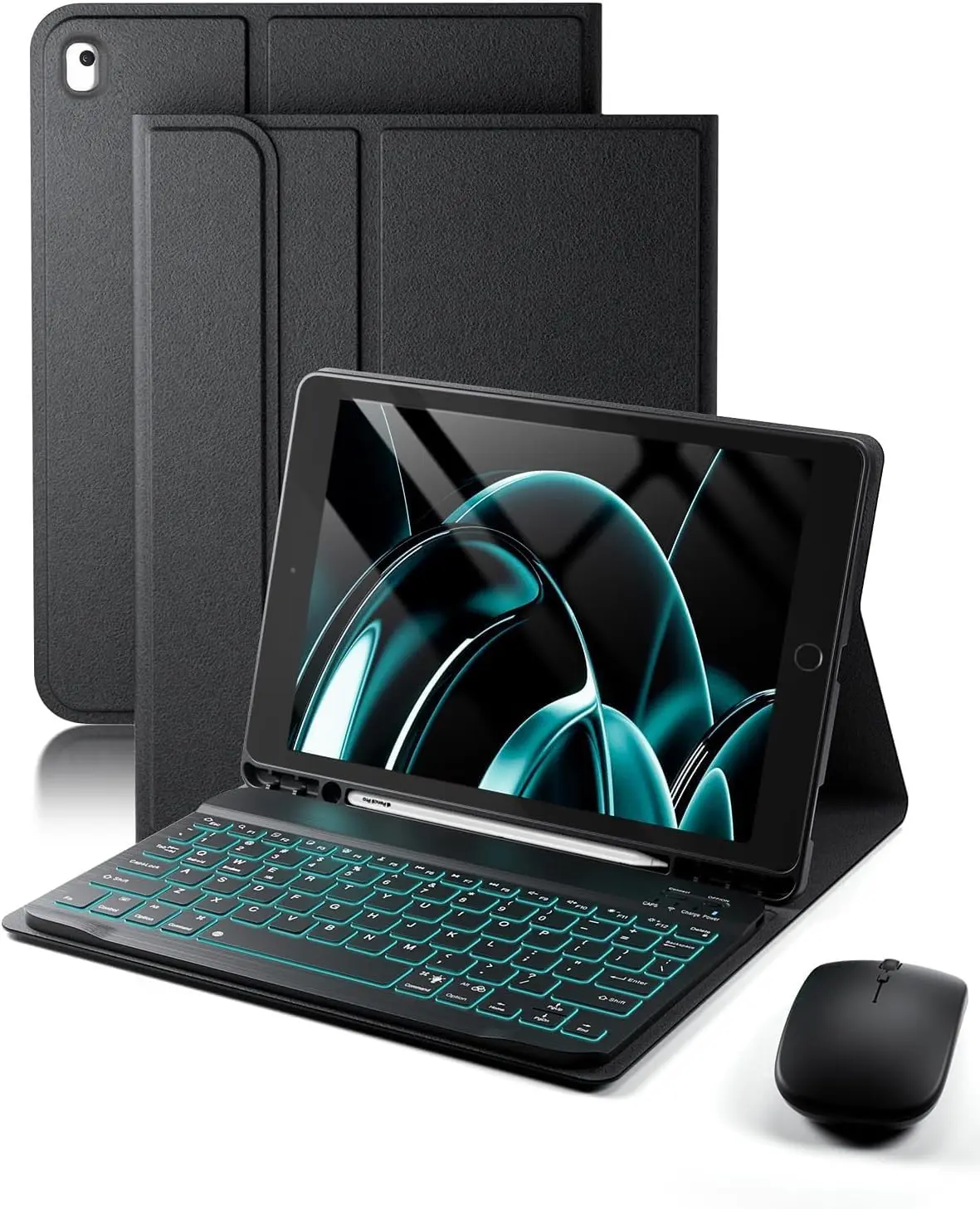 TUNKARMOR for iPad 9th / 8th / 7th Generation 10.2 inch & iPad Air 3rd Gen & iPad Pro 10.5 inch Case with Keyboard 7 Color Backlit - Built in Pencil Holder with Mouse (Black)