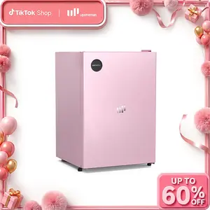 Upstreman mini fridges 2.5 Cu.Ft Sleek Stainless Steel Mini Fridge Energy Star Certified Adjustable Temperature Thermostat Reversible Door Compact Refrigerator Office Bedroom Dorm CR26 College Outdoor Portable Desktop Freezer pink beverage cooler skincare