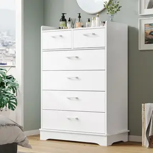 Sikaic 6-Drawer Dresser with Vertical Large Storage White Modern Chest for Bedroom Living Room & Hallway Storage Solution