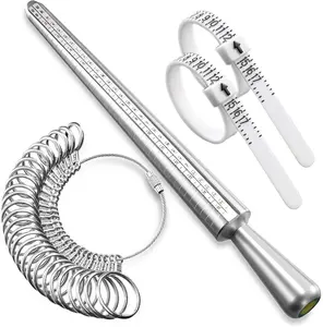 4Pc Ring Sizer Tool Set Jewelry Measuring Gauge Mandrel Finger Sizing Kit Silver