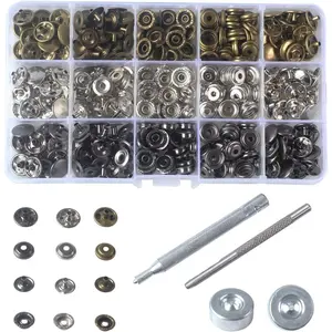 60 Pcs 15mm 5/8" Mixed Heavy Duty Snap Fasteners Kit, Metal Snaps for Leather Crafts Sewing Repair Clothing Button Kit with Snap Installation Tool