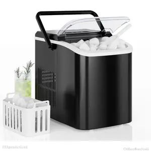 Countertop Ice Maker with Handle, 26lbs/24H Portable Ice Machine, 9 Bullet Ice Cubes Ready in 6 Mins, Self-Cleaning, Quiet Compact Ice Maker for Home,, RV, Camping, BlackFFApexActive6C31EasyWearStudio
