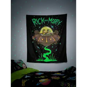Rick and Morty X SHEIN Letter And Spaceship Pattern Tapestry Wall Hanging room bedroom signature decorative flag home decor banner Vintage Heated Rivalry Eilish