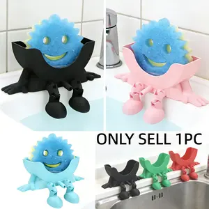 Cute Hanging Sponge Holder, No Drilling Smiley Face Sponge Rack, Kitchen Sink Countertop Dishwashing Sponge Storage, Breathable Drainage Anti-Flood Organizer, Hangable