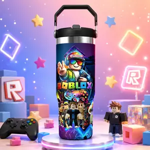 1PC Roblox TikTok Viral Vacuum Tumbler 30oz, Stainless Steel Insulated Water Bottle, Lid & Tote Handle, Foldable Straw, Car Cup Holder Fit,Travel Mug, Roblox Aesthetic Gaming, Gift for Kids & Adults Roblox Lovers