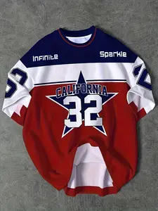 California 32 Jersey T-Shirt, Fitted Breathable Short Sleeve Casual Wear, Graphic Printed Number 32, Durable Round Neck, Fan Essential, Top, Casual Street Style