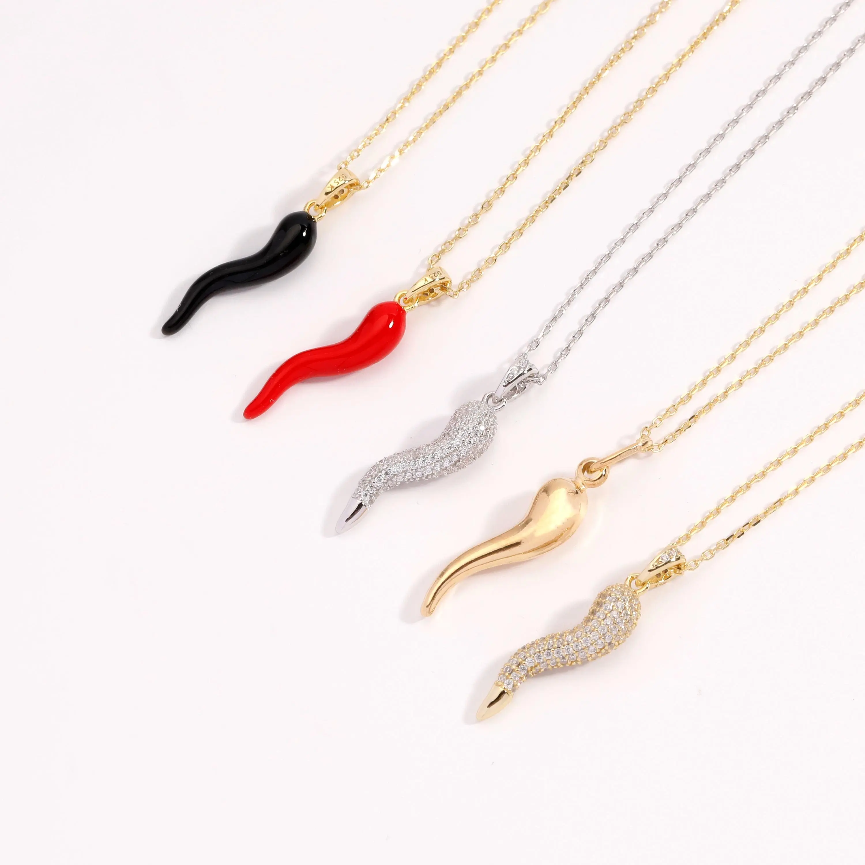 modmints Gold Plated Italian Horn Cornicello Adjustable Chain Pendant Necklace - Cubic Zirconia Lucky Protection Crystal Charm, Elegant Sparkling Gift Ready for Jewelry Enthusiasts with Gift Box, Protection Necklace, Lucky Necklace