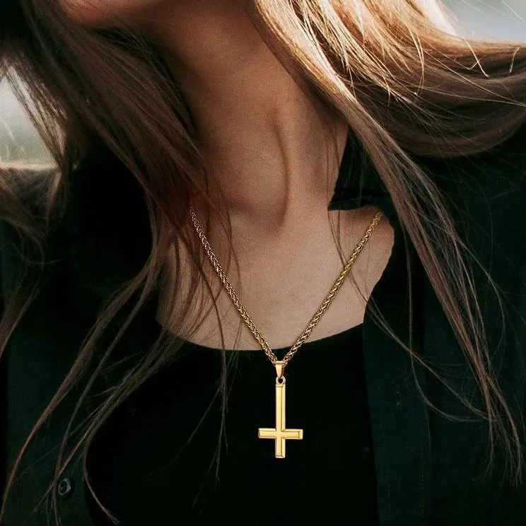 U7 Stainless Steel Upside Down Cross Pendant Necklace for Men, Anti-Allergic Faith Pendant Chain Necklace with Adjustable Chain, Faith Pendant Necklace, Everyday Wear