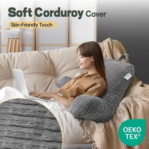 21" Higher Large Reading Pillow for Bed Adult, Back Pillow for Bed Sitting Up with Memory Foam Back Support with Arms Rest for Couch Chair Gray