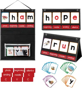 CVC Phonics Word Builder Pocket Chart with Flash Cards, Interactive Word Building Learning Tool