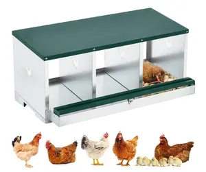 Chicken Nesting Boxes, One-Tier Metal Chicken Egg Laying Box with 3 Compartments Large Vented Holes Chicken Coop for Egg Collection,Green