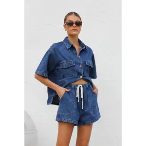 Button Up Top and Shorts Denim Set