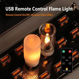 USB-Powered LED Flame Light for Car, Remote Control Interior Ambient Light, Mini Retro Clear Glass Night Light for Car, Camping, Party, Bedroom & Holiday Décor