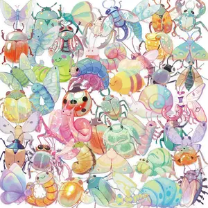 50 Cartoon Candy Insect Transparent PET Stickers - Waterproof Decorative DIY Stickers for Suitcases, Cellphone, Phone Cases, Laptops, Helmets, Skateboards