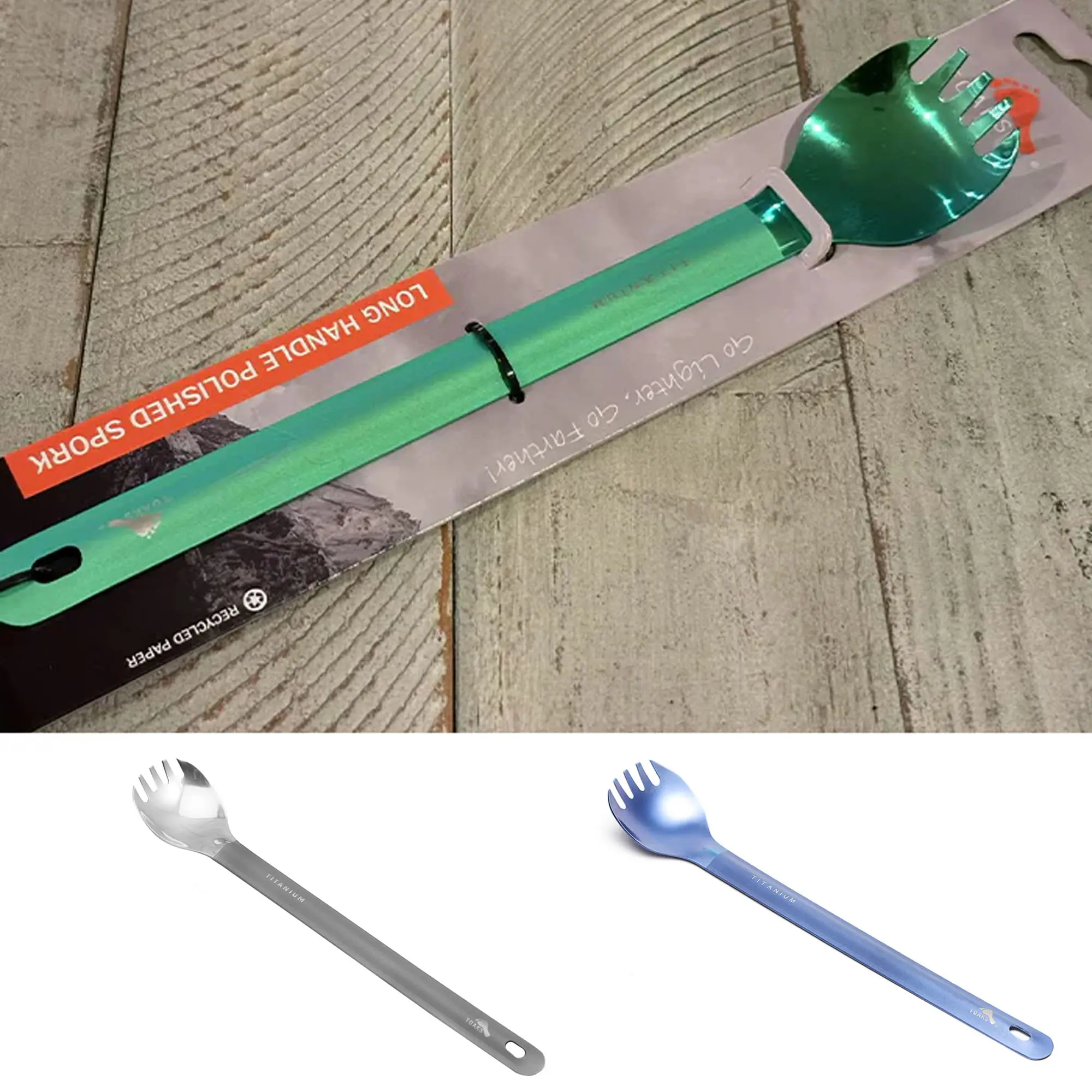Toaks Titanium Long-Handled Spork with Polished Bowl (SLV-14), Durable and Ultralight Utensil for Backpacking and Camping, Outdoor, Portable, Smooth