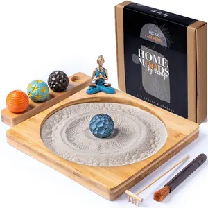 HOME MOODS Japanese Zen Garden Kit for Desk - Premium Sand Tray Therapy Kit - Zen Office & Home Meditation - Hand Crafted Accesories - Ideal Zen Gift Set