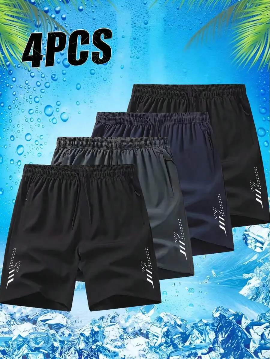 4-Pack Men's 5" Quick Dry Shorts Casual Lightweight Athletic Shorts With Zip Pockets