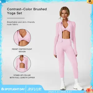 Women's Solid Criss Cross Crop Tank Top & High Waist Leggings & Zip Up Crop Jacket Tracksuit Set by MFVIM - Breathable Comfortable Outfits for Yoga, Gym, Workouts, Running, Yoga Wear, Workout Gym Clothing, Gym Sportswear, Casual Activewear, Athletic Activ