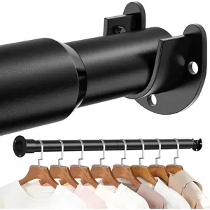 17 to 84 Inch Adjustable Closet Rods for Hanging Clothes, Heavy Duty Tension Rod, Black Curtain Rod for Closet, Wardrobes, Bathroom, Laundry