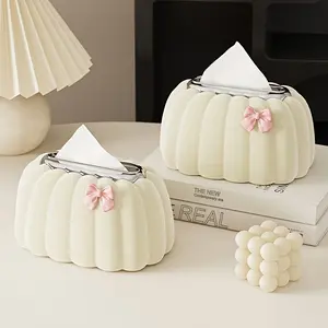 1pc Creative Pumpkin Spring Tissue Box Holder, Plastic with Polished Finish, Faux Leather Cover, Decorative Bow Design, Ideal for Bedroom, Living Room, Coffee Table, and Bathroom Display, Bathroom Accessory | Elegant Decor Piece | Plush Tis
