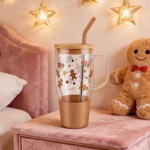 Glug Tumbler Valentine's Day with Handle - Gingerbread Aesthetic 40oz Glass Cup with Lid & Straw for Lady, Stylish Holiday Mug & Reusable Water Bottle, Premium Drinkware Perfect 2026 Spring President's Day Gift Girls for Women