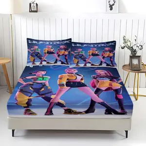 3pcs Cyberpunk Edgy Bedding Set Fitted Sheet And 2 Coreless Pillowcases, Futuristic Dark Blue Light Beams, Ideal For Bedroom Decor Fans