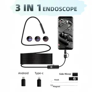 Endoscope camera with illumination, high-definition flexible endoscope tool, 6 adjustable LED lights, semi-rigid snake-shaped camera, compatible with iOS and Android for inspection—5.5 mm single lens