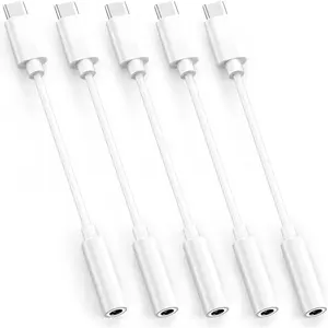 5-Pack USB-C to 3.5mm Headphone Jack Adapter, 24bit HiFi DAC, USB C to Aux Audio Dongle  for  17/16/15 Pro, 17/16/15 Pro Max, iPad Pro, MacBook,  S21-25, Pixel 7-5