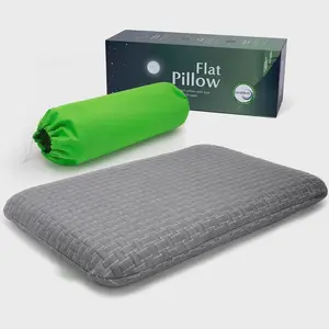 Thin Gel Memory Foam Ultra Thin Pillow | Low Profile Thin Flat 2.6 Inch Flat Pillows | Stomach or Back Sleeper Pillows |