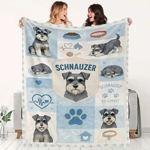 Schnauzer Themed 270G Flannel Blanket Cute Miniature Schnauzer Dog Pattern Thick Warm Soft Cozy Throw Blanket for Bedroom Living Room Sofa Pet Lover Gift Home Decor Fleece Blanket Machine Washable