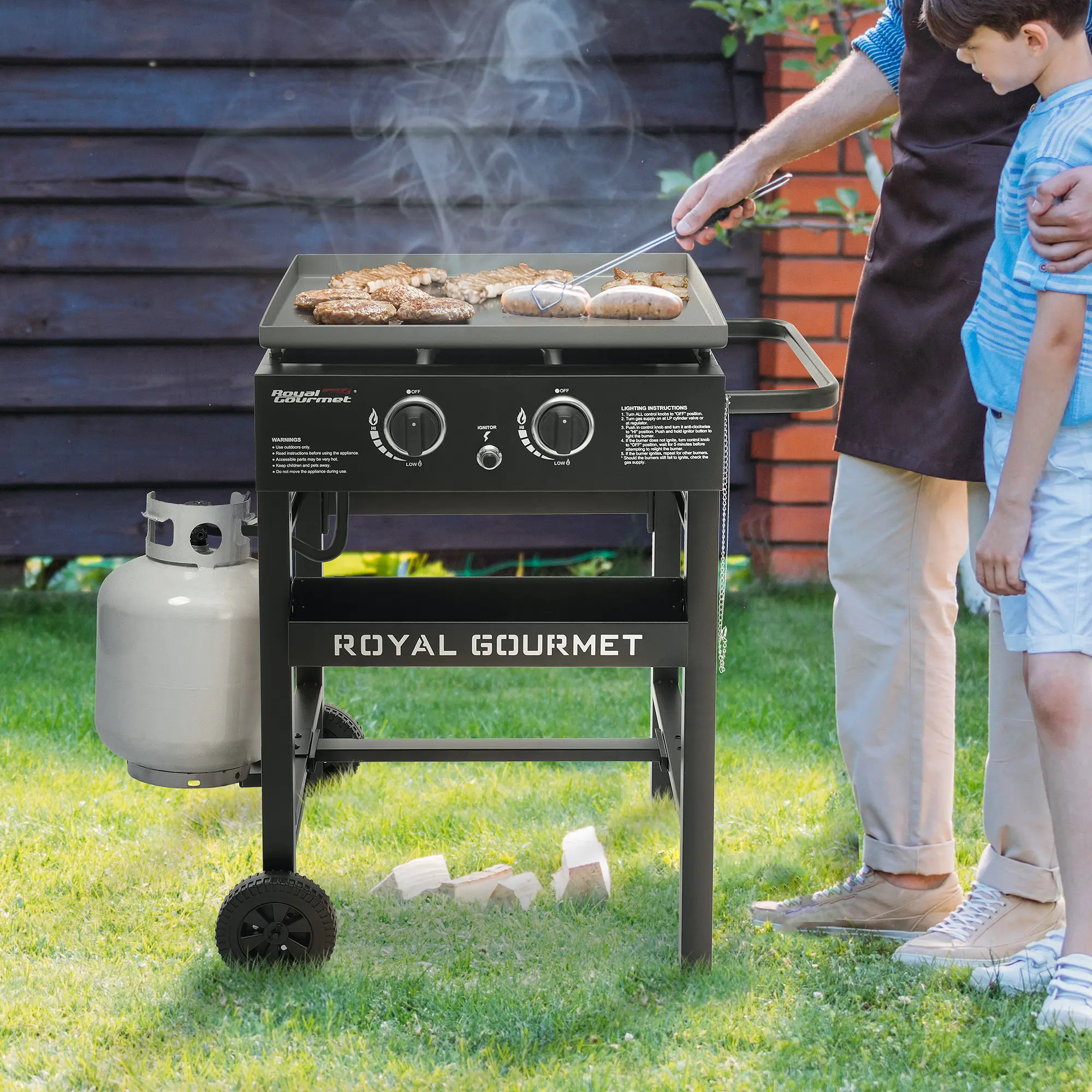 Royal Gourmet GB2000N 23-Inch Flat Top Gas Griddle, 2-Burner Propane Griddle with 30,000 BTU, 450 Sq. In. Cooking Area, Portable Outdoor Griddle Station for Camping, Patio & Tailgating, Black bbq