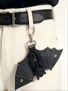 Leather Bat Coin Purse Keychain, Stylish Leather Design, Durable & Functional, Limited Edition Accessory, Perfect Gift Idea for Him Her, Gothic Cross Keychain