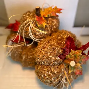 Color Beige with Taupe Plush Yarn Handmade Crochet Pumpkins Fall Decor Home Decor Decorative Pumpkins Decoration Table Centerpiece