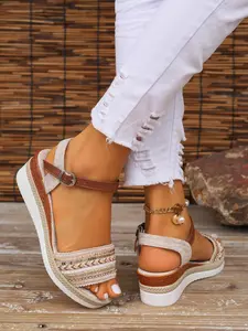 Women's Fashionable Sandals, Casual Boho Style Peep Toe Sandals for Summer, Lightweight Breathable Comfortable Shoes for Daily Wear, Girl, Espadrille Sandals, Open Toe Sandals