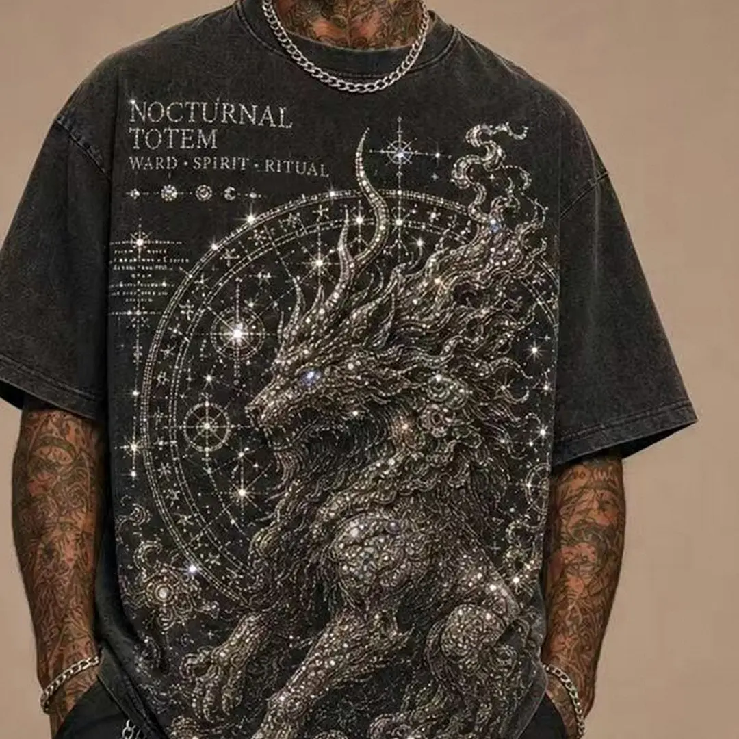 Vintage Washed Oversized Celestial Eye Geometry Graphic T-Shirt