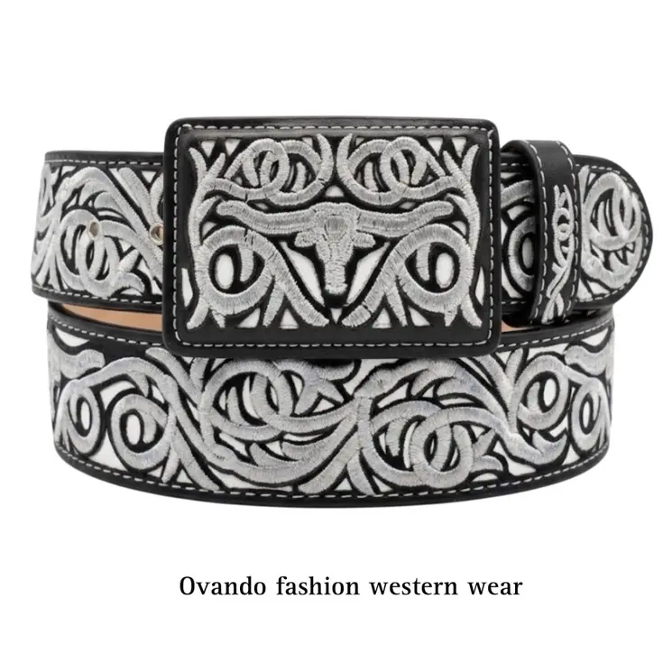 Men's Western Piteado Belts - Ethnic-Inspired Leatherwork, Embossed Fashion Accessories with Cowboy Belt Buckle, Leatherwork Men's Belts