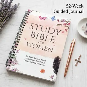 Women's Study Bible Spiral Bound Notebook, 52-Week Theme-Based Scripture Readings, Guided Journal Style, 5.5x8.3 Inch Palm-Sized Soft Cover, Inspirational Text, Christian Office Stationery Gift, Journal Style Notebooks, Inspirational Text Notebooks
