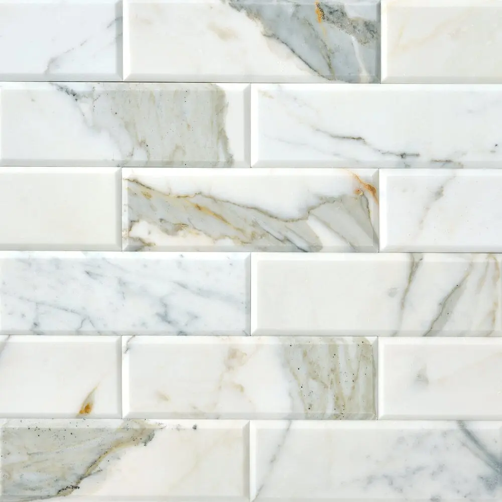 Calacatta Gold Beveled 4x12 Polished/Honed Marble Tile Sample