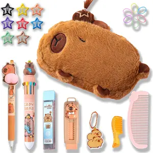 Cute Capybara Pencil Case Set - Stationery Set with Hairstyle Decor Kit, Large Capacity School Supplies Bag, 10-Color Pen & Pencil Capibara Capybara (Brown)