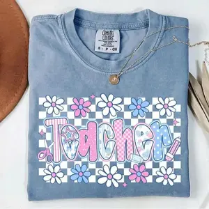 Comfort Colors Coquette Teacher TShirt, Preppy Floral Teacher TShirt, Cute Pastel Back to School T-Shirt Graphic, Retro Girly Teacher Tee