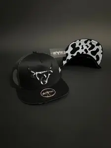 Lost Calf Black Cow Print Snapback - Black Hat with Cow Print Design, Adjustable Fit, and Logo Detail