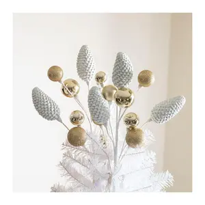 Glitzhome 24"H Christmas Silve r & Gold Pineco ne Picks S/4