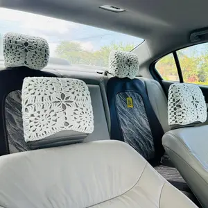 Crochet Car Headrest Cover, 1/2 Counts Handmade Crochet Car Headrest Cover, Car Interior Decoration Accessories for Women & Girls, Car Gift Sets, Car Interior Accessory