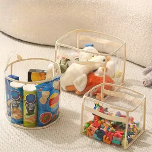 Large Capacity Transparent Storage Basket Multi Functional Clothes Organizer with Handles for Home Organization