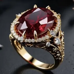 Red CZ Statement Ring Gold-Tone Vintage Halo Hypoallergenic Women Cocktail & Party Minimalist Jewelry