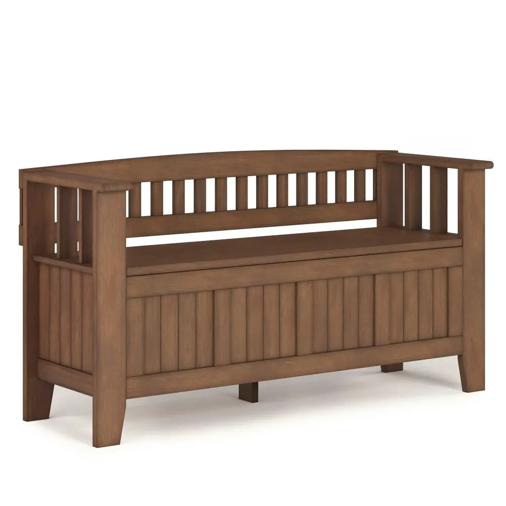 Acadian 48 in Paneled Solid Wood Entryway Storage Bench - Outdoor Furniture with Grooved Front Panels, Ladder-Style Backrest, Tapered Legs, Full Assembly Required for Entryway Organize