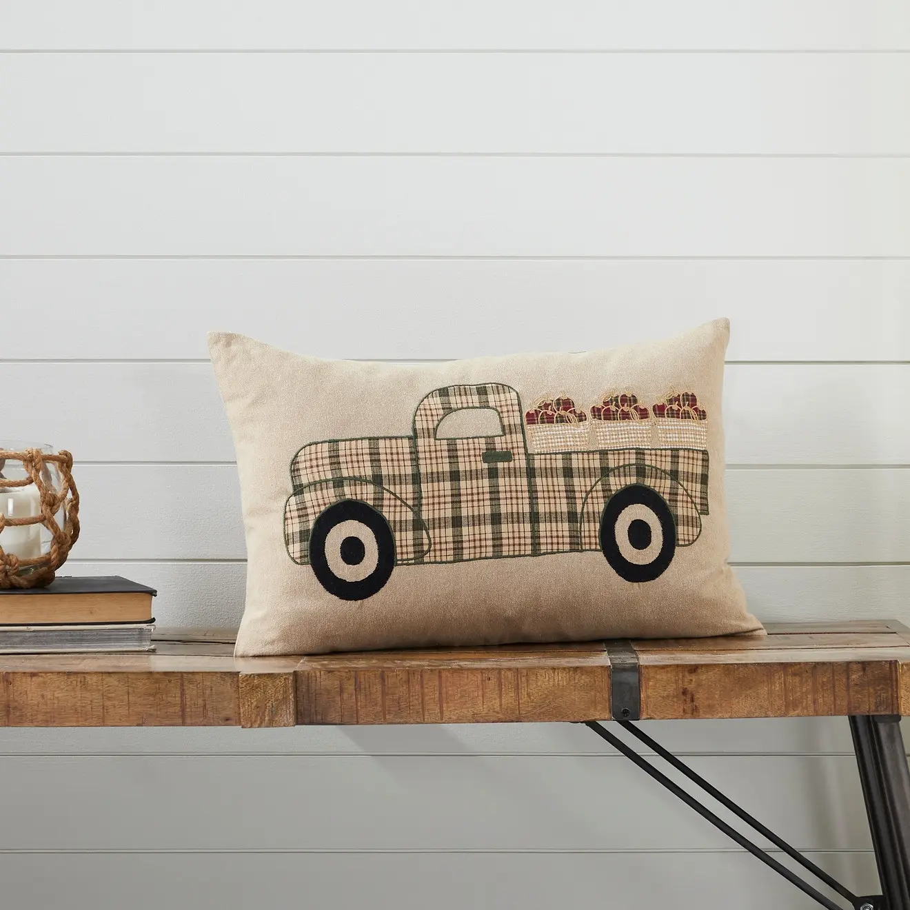 Cider Mill Applique Apple Truck Pillow - 14x22