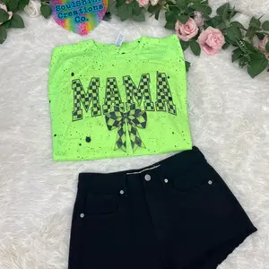 Mama Checkered Coquette Neon Splatter Tee Shirt